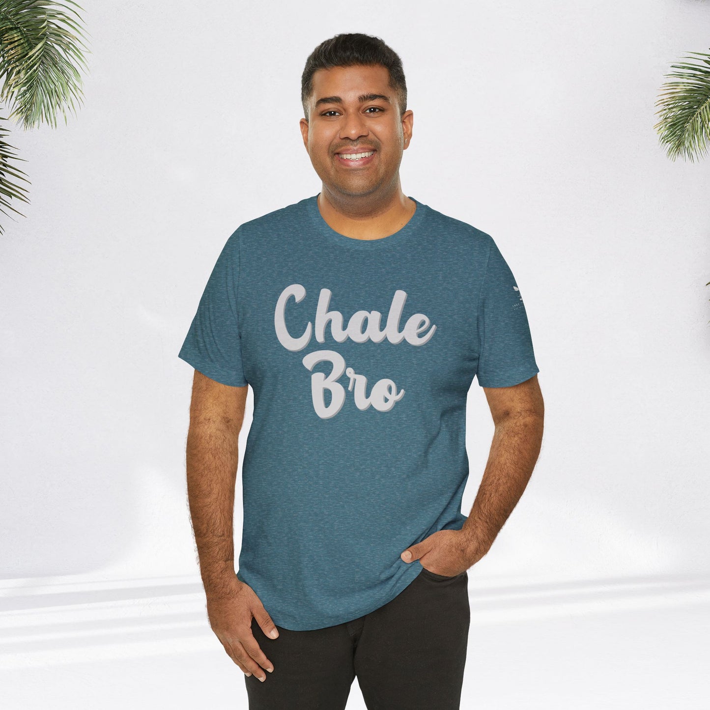 Heather deep teal short-sleeve tee with "Chale Bro" white script, relaxed fit.