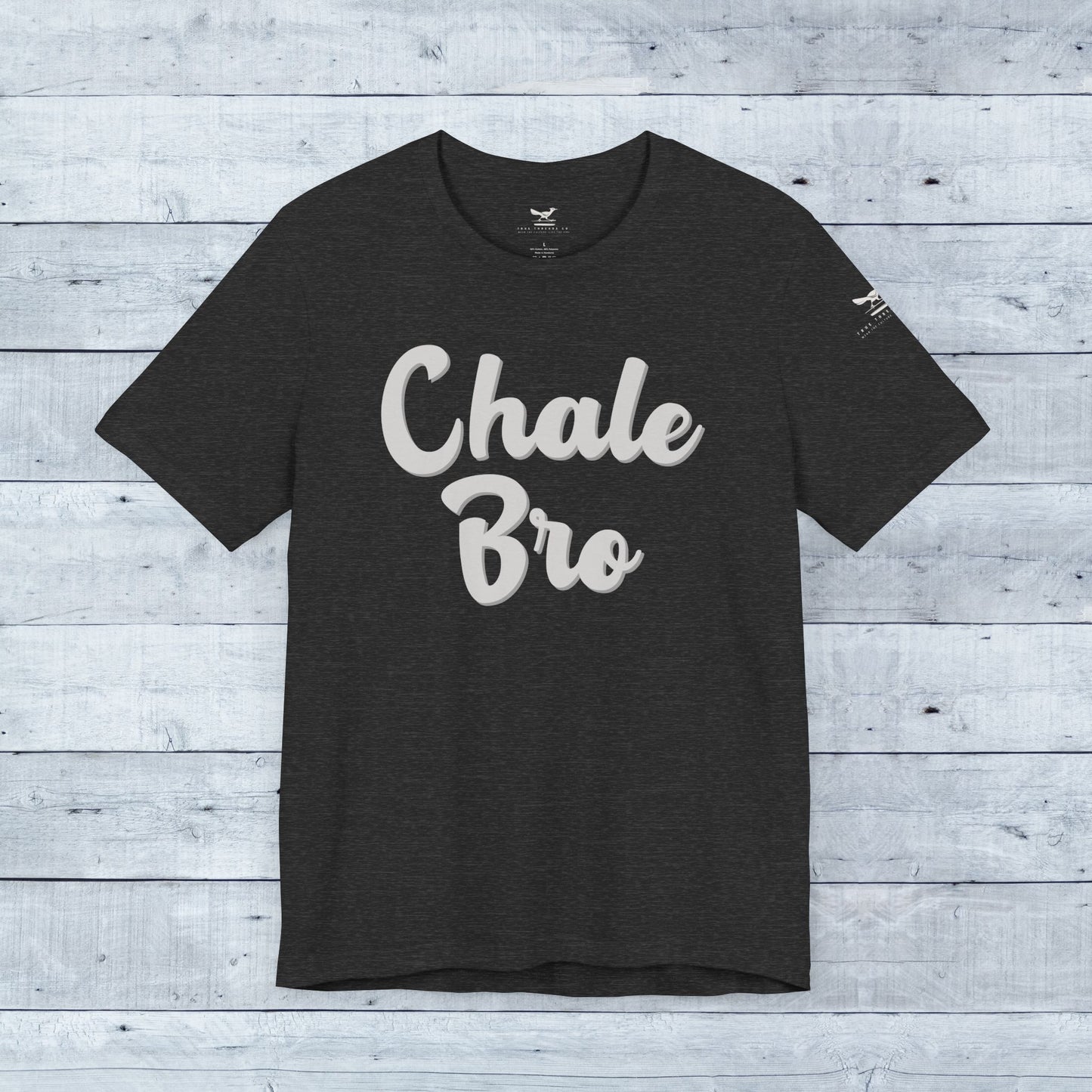 Black heather Tri-Blend tee with "Chale Bro" white script graphic and crew neckline.