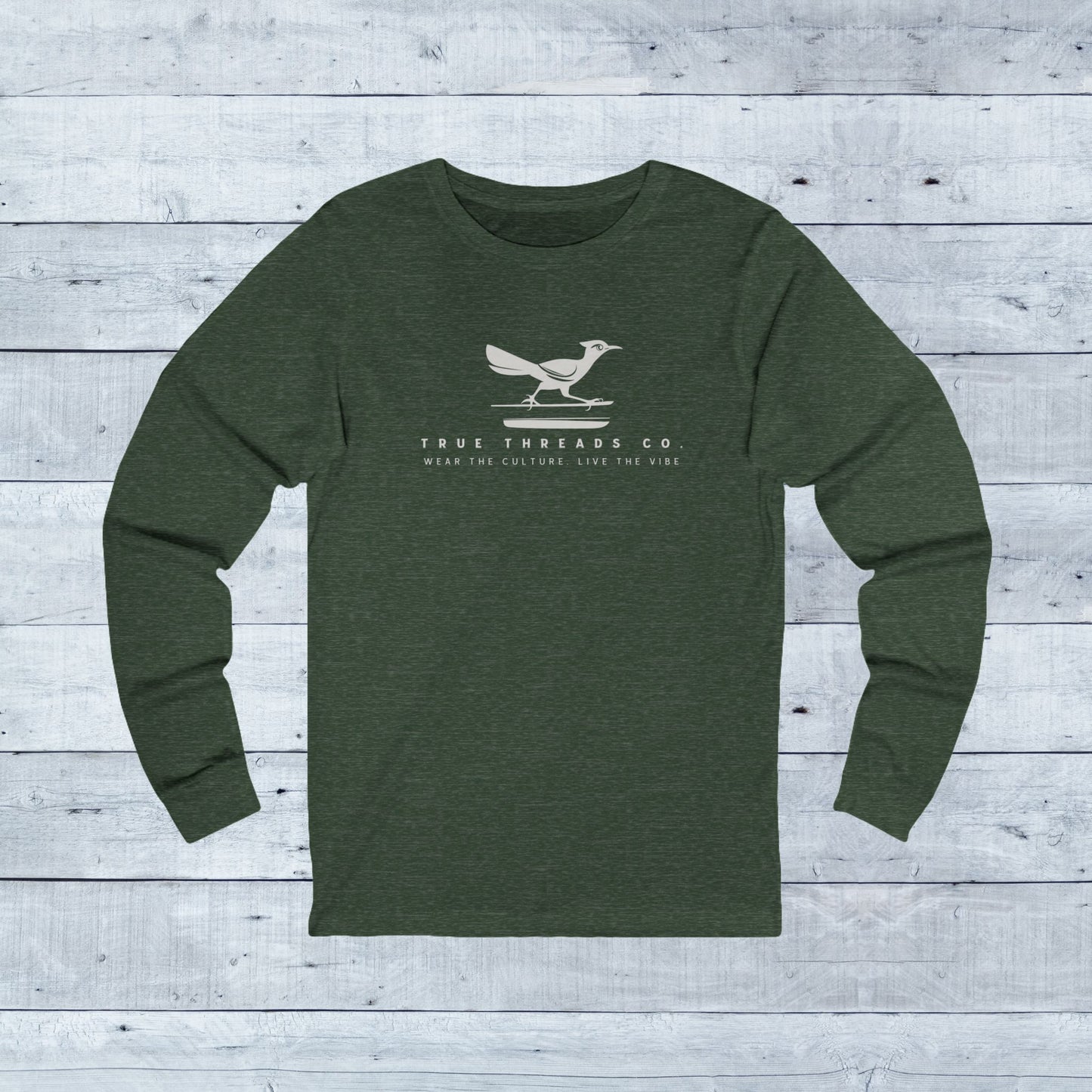 True_Threads_Heather_Forest_Classic_Long_Sleeve_-_Grey_Wood_Background