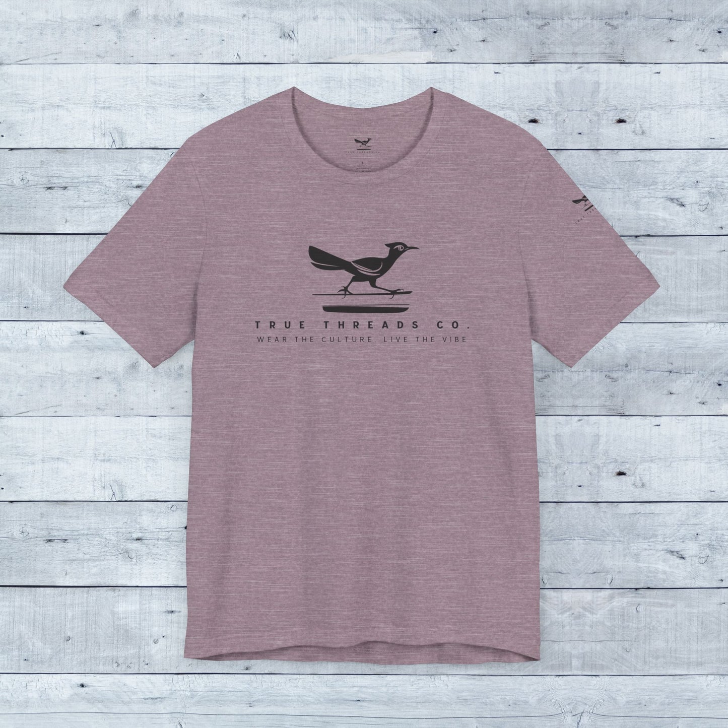 True Threads Classic Tee featuring a bird design, showcasing a relaxed unisex fit and ribbed collar, crafted from ultra-soft, breathable tri-blend fabric.