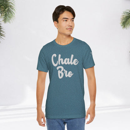Heather deep teal unisex t-shirt with "Chale Bro" white script, relaxed fit, crew neck.