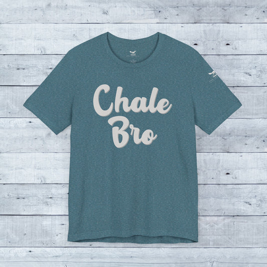 Heather deep teal tri-blend tee with white "Chale Bro" playful slogan and relaxed fit.