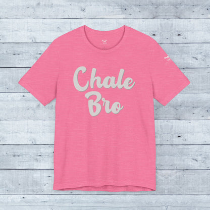 Pink heathered short-sleeve tee with “Chale Bro” white script on front, crew neck.