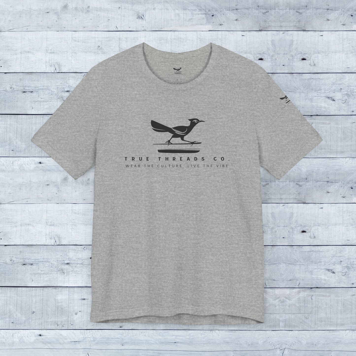 True Threads Classic Tee: Grey t-shirt featuring a bird design, crafted with ultra-soft tri-blend fabric for comfort and a relaxed unisex fit.