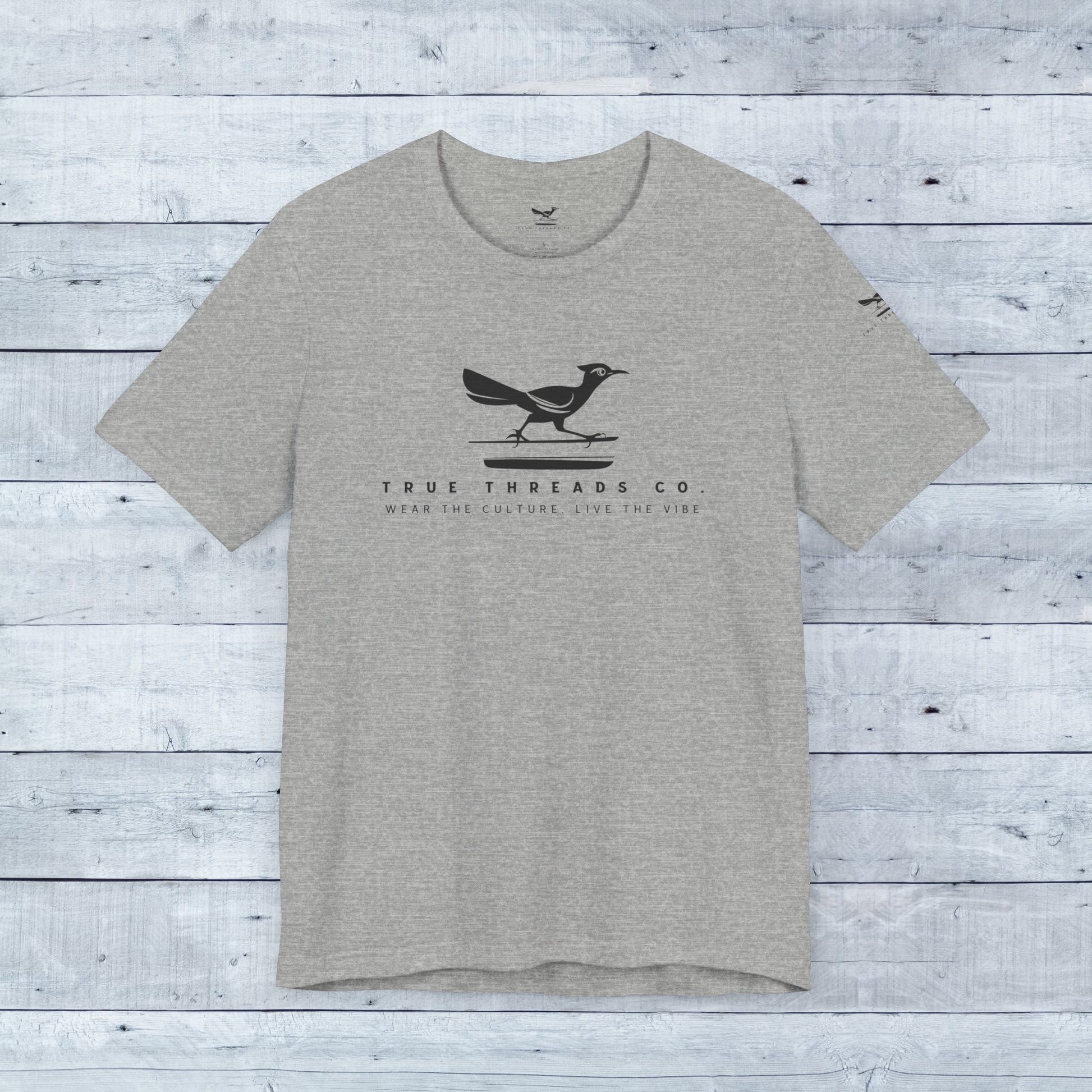True Threads Classic Tee: Grey t-shirt featuring a bird design, crafted with ultra-soft tri-blend fabric for comfort and a relaxed unisex fit.