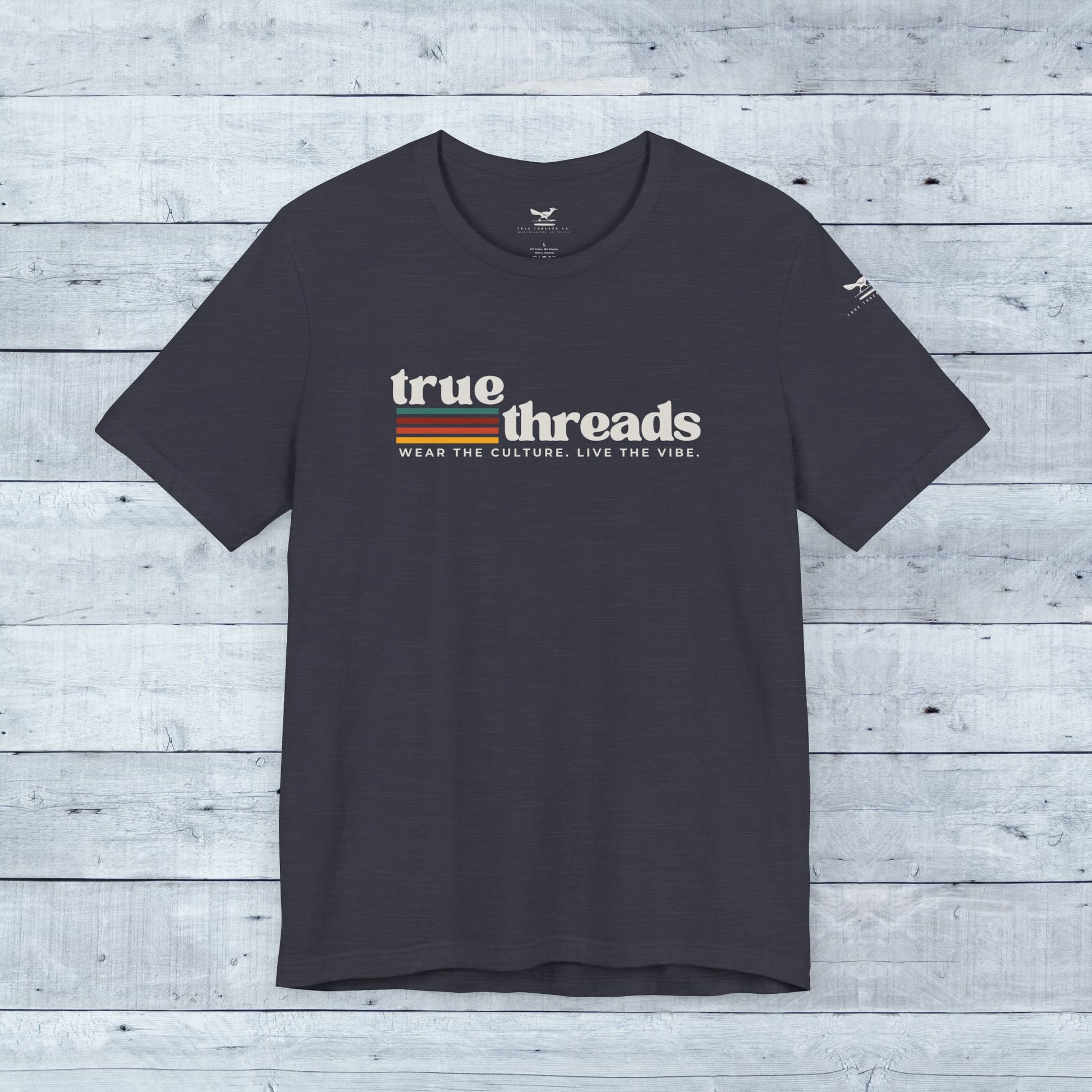 True_Threads_Co._Color_Block_Logo_Heather_Midnight_Navy_Tee