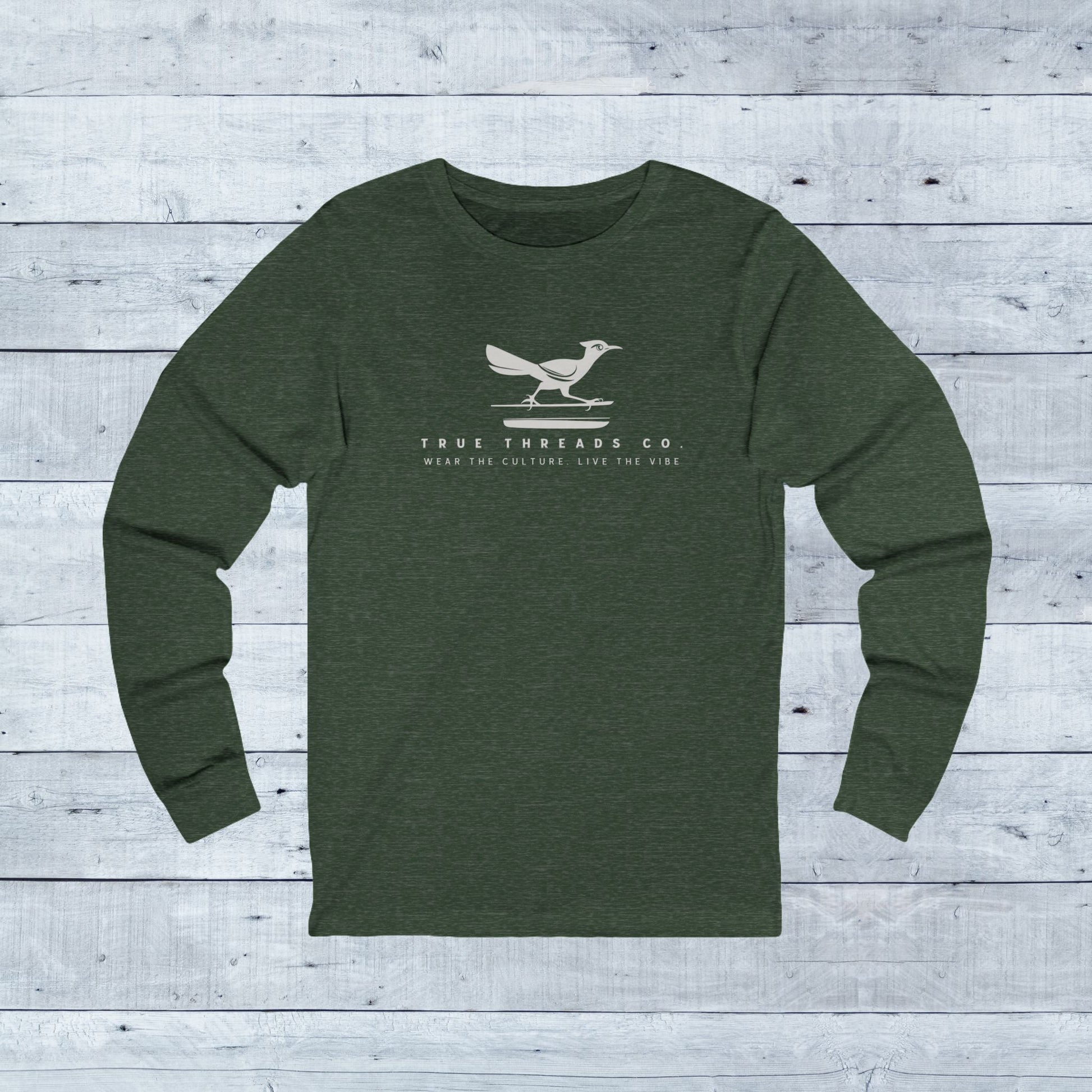 True_Threads_Heather_Forest_Classic_Long_Sleeve_-_Grey_Wood_Background
