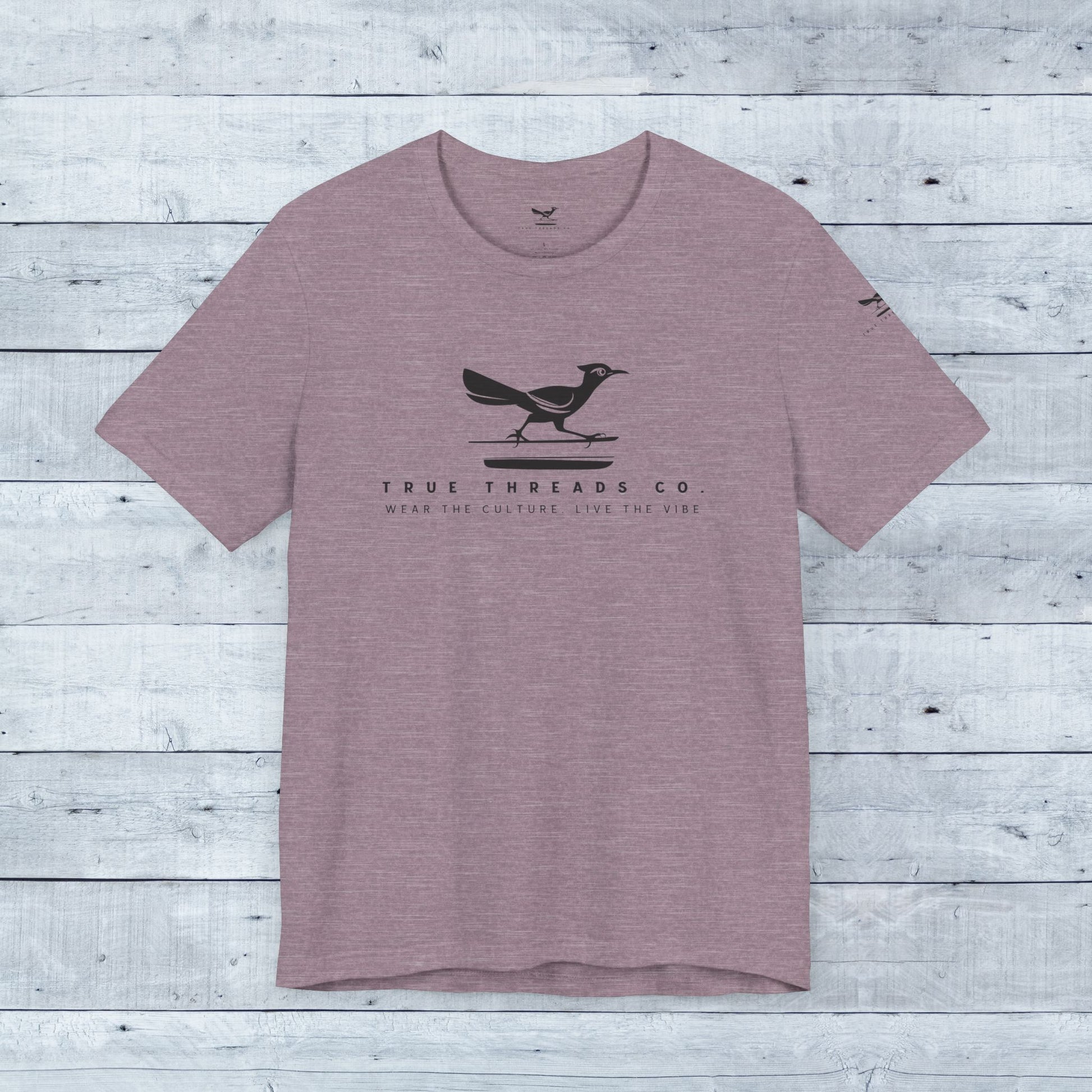True Threads Classic Tee featuring a bird design, showcasing a relaxed unisex fit and ribbed collar, crafted from ultra-soft, breathable tri-blend fabric.
