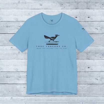 True Threads Classic Tee (Light Colors) featuring a bird, crafted from soft tri-blend fabric, offers a relaxed unisex fit with ribbed collar and shoulder taping.